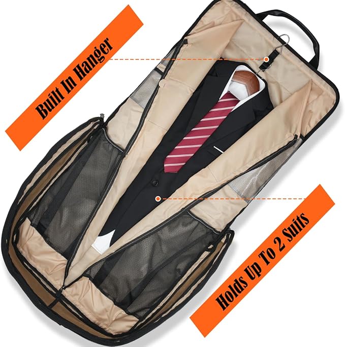 WELKINLAND 2-Suit Carry On Garment Bag for Travel, 30-L Suits Holder Travel Bag, 8-Pocket Garment Bag for Men, Wrinkle-Free Travel Garment Bags for Suits, Durable Suit Carrier Garment Travel Bag