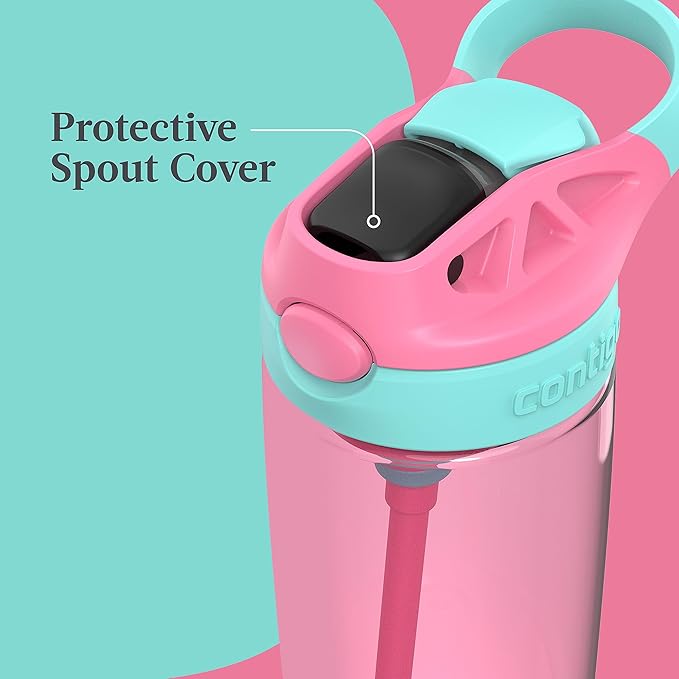Contigo Aubrey Kids Water Bottle,20oz,Azalea/Jade & Blue Raspberry.Azalea,Spill-Proof Lid,Dishwasher Safe,BPA Free,(Pack of 8)