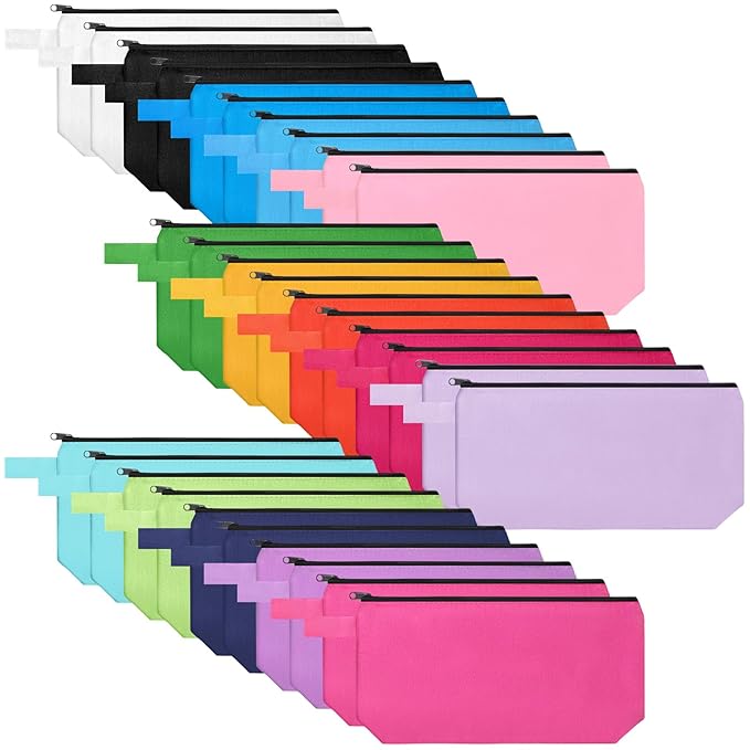 Saintrygo 30 Pcs Canvas Makeup Bags Bulk for Women Cosmetic Bags Small Travel Canvas Zipper Pouch Blank DIY Multipurpose Toiletry Hygiene Pouch for Women Purse Pencil Case(Novel,7.5 x 5 x 1.8 Inch)