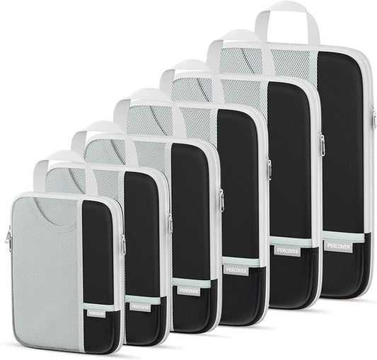 Percover Compression Packing Cubes 6-Piece Set, Packing Cubes Compression for Travel with Multi-Size Organization, Travel Organizer for Carry On & Checked Luggage, Black