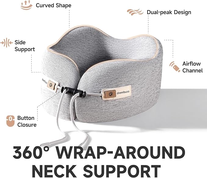 Neck Pillow Airplane, 100% Pure Memory Foam, Comfortable Breathable Cover, Travel Pillows for Airplanes, Ergonomic Design, Neck Pillow for Traveling, Airplane Pillow Flight Train, Gray