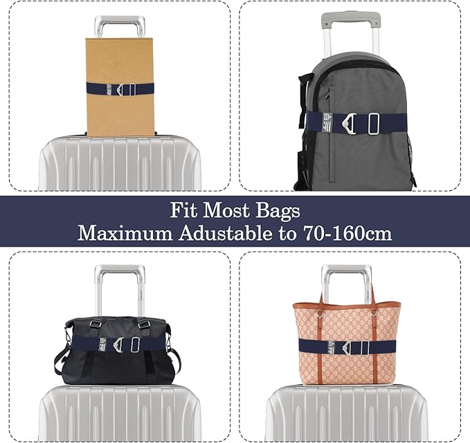 2-in-1 Travel Belt for Luggage Straps Over Handle for Add a Bag, Adjustable Travel Luggage Belt Strap with Alloy Buckle Elastic Belt for Carry On Bag, Suitcase Strap Travel Accessories(Navy Blue)