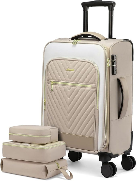 LOVEVOOK Carry On Luggage 22x14x9 Airline Approved,20 Inch Carry-on Suitcase for Women,Softside Suitcases with Wheels,Rolling Checked Luggage with TSA Lock,Lightweight Travel