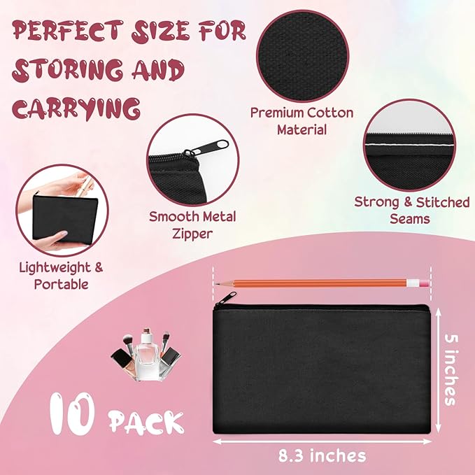 Legigo Blank Canvas Bag Zipper Pouch Makeup Bags Bulk - Multi-Purpose Canvas Pencil Pouch with Sturdy Zipper, Cosmetic Bag Travel Toiletry Bag for DIY Craft Projects, Storage (8.3 x 5 inches)