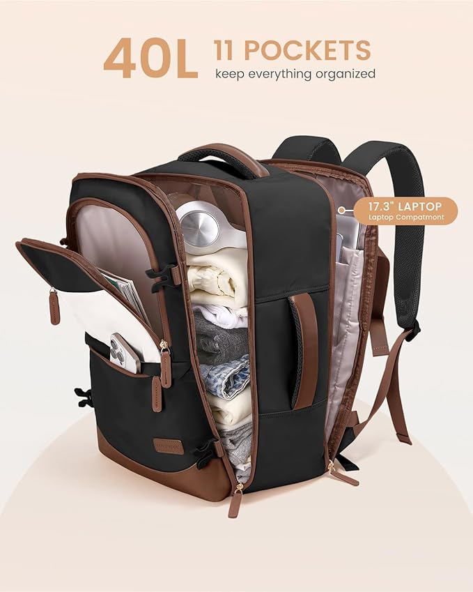 LOVEVOOK Travel Backpack for Women & Men, 40L Carry on Backpack Airline Approved, Large TSA Personal Item Travel Bag fits 17.3" Laptop, Business Weekender Bag for Essentials, 4Pcs