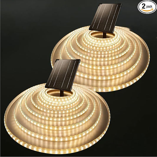 Solar Rope Lights Outdoor Waterproof 32.8FT 3000K for Step, Garden, Patio | 2 Pack 4000mAh Battery 600 LEDs 3000K Warm White Solar Powered Dusk to Dawn IP65 Bright Thick with 4 Modes Landscape Lighting