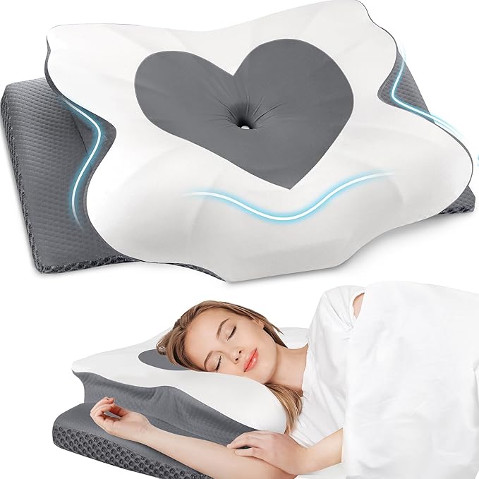 Cervical Neck Pillow, Memory Foam Neck Support Pillows for Sleeping, Shoulder Pillow for Side Sleepers, Back Stomach Sleepers, CertiPUR-US Certified, Standard Size, Grey