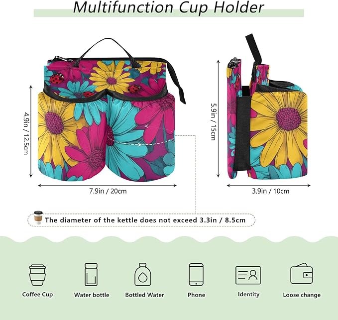 Luggage Cup Holder for Suitcases Free Hands Travel Cup Holder Portable Suitcase Cup Drink Holder Luggage Cup Caddy Bag Carrier Dark Cosmos Ladybug Vibrant Bold