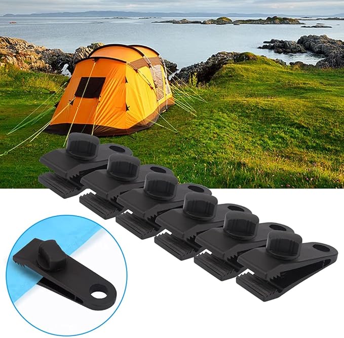 AOPRIE 10 Sets of Bungee Balls and Tarp Clips Black 6 Inches Ball Bungee Cord Heavy Duty Lock Grip Clamps Shark Fasteners Holder for Camping Tents Cargo Pool Awning Car Cover Holding Wire Hoses