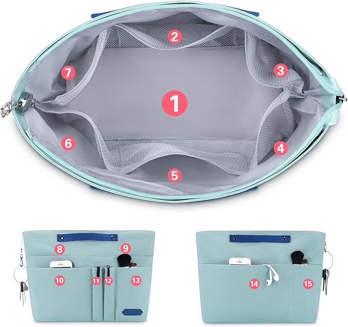 HyFanStr Purse Organizer Insert for Handbags,Tote Bag Organizer Insert Zipper Bag for Women, Handbag Organizer Inside Liner with 15 Pockets