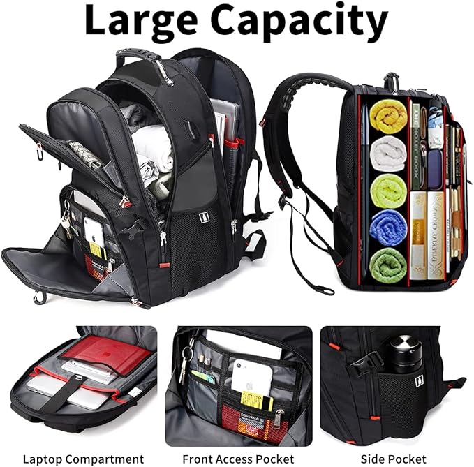 SHRRADOO Extra Large 50L Travel Laptop Backpack with combination lock, College High School Backpack Airline Approved Business Work Bag Fits 17 Inch Computer for Men Women