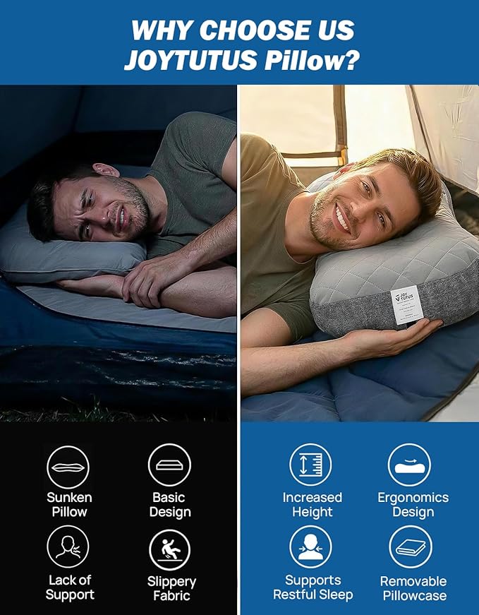 JOYTUTUS Inflatable Camping Pillow with Washable Removable Pillow Cover, Portable Ultralight Air Pillow for Travel,Backpacking,Hiking, Ergonomic Design Full Neck&Lumbar Support