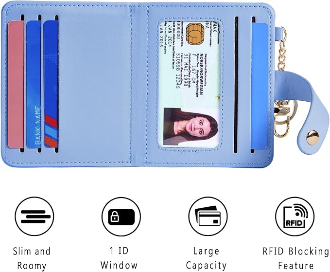 Airkit Small Wallets Woman RFID Blocking Leather Credit Card Holder - with ID Window - Card Wallets for Women - with Zipper Coin Purse - Keychain Wallet