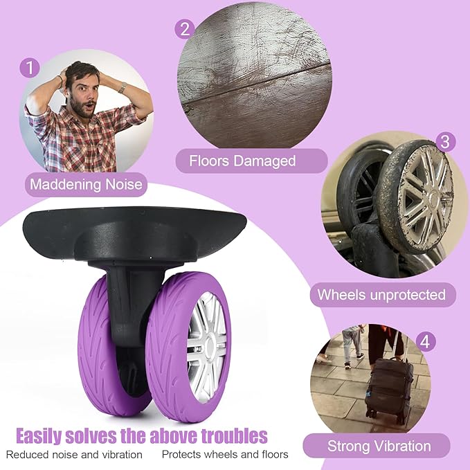 Upgrade Luggage Wheel Covers, 8pcs Suitcases Wheel Protector,Wear-Resistant, Anti-Noise, Silicone Protectors for 2-2.4"Luggage Spinner,Accessories for Travel (Purple)