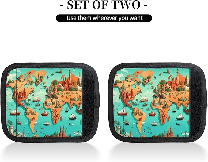 Luggage Handle Wraps World Map Sea Pattern Luggage Identifiers Soft Neoprene Luggage Handle Wraps For Suitcase Trolley Handle Grip Cover 2 Pack Luggage Tags