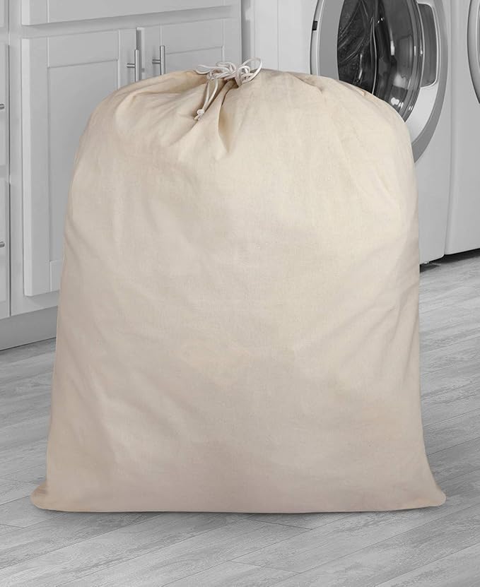 Urban Villa Laundry Bags 2-Pack 28”x36" Extra-Large Cotton Canvas Heavy Duty Washable Durable Travel Laundry Sacks with Drawstring Closure Reusable Hamper Liners for Dirty Clothes Delicates & Lingerie