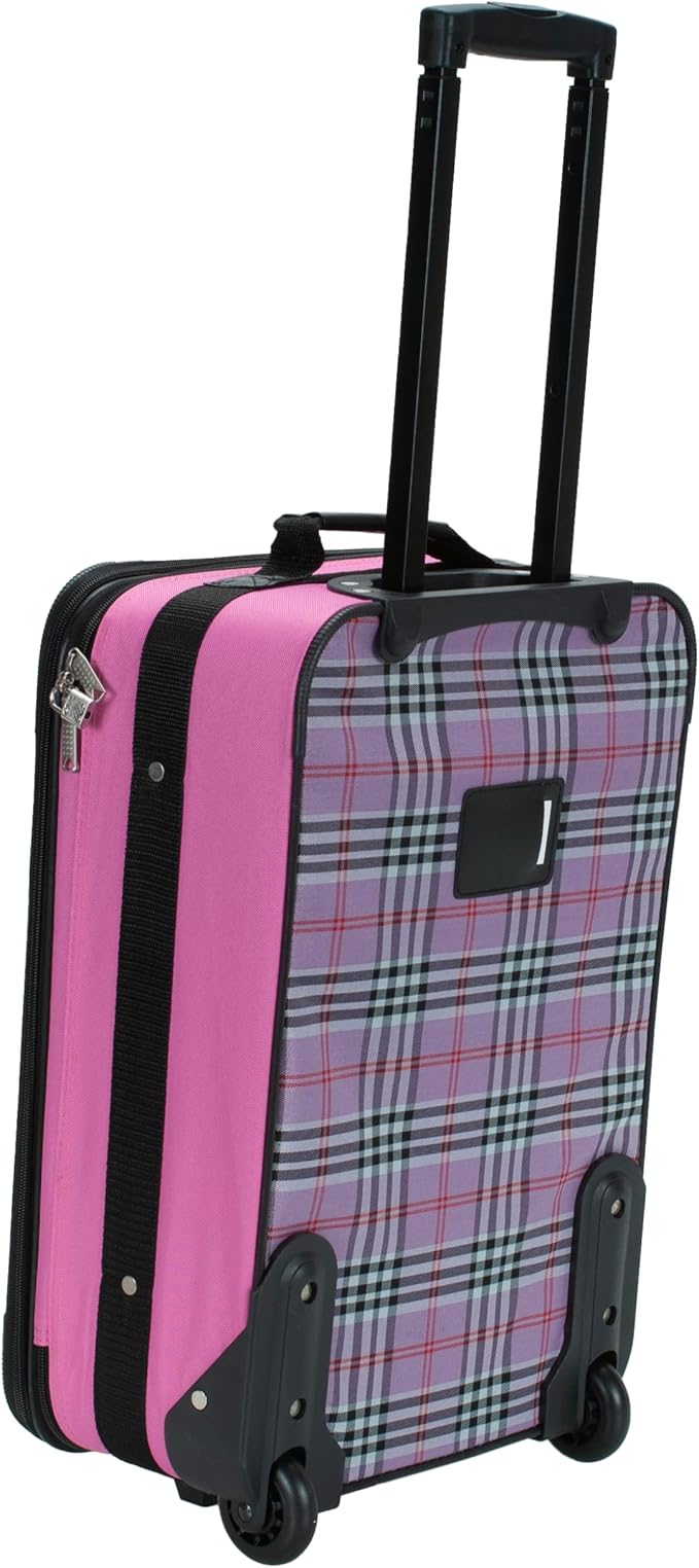Rockland Fashion Softside Upright Luggage Set,Expandable,Lightweight,Telescopic Handle,Wheel, Pink Cross, 2-Piece Set (14/19)
