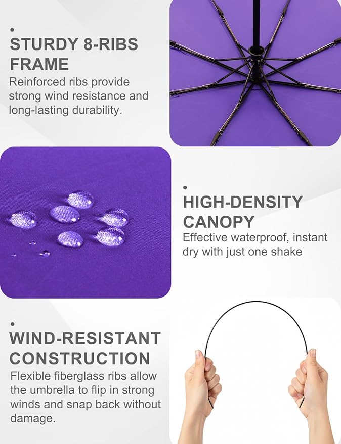 SoulRain Travel Umbrella - Compact Umbrella for Rain - Perfect Large Auto Folding Umbrella - Ideal Car umbrella, Small umbrella, and Travel Companion