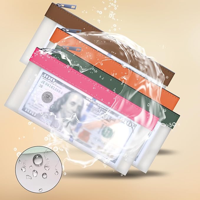 VOCHIC 4-Piece Multi-Purpose Money Pouch Set - Clear Zipper Cash Envelopes, Money Bags 7.6 X 3.7 Inch, Money Bags With Zipper, Bank Deposit Bags With 4 Colors