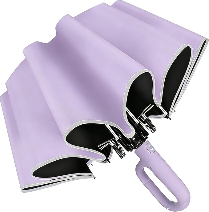 SIEPASA Travel Umbrella with Carabiner Handle - Windproof 10 Ribs Auto Open/Close for Rain & Sun Protection, Compact Portable Clip-on Backpack Design with Safety Reflective Strip.