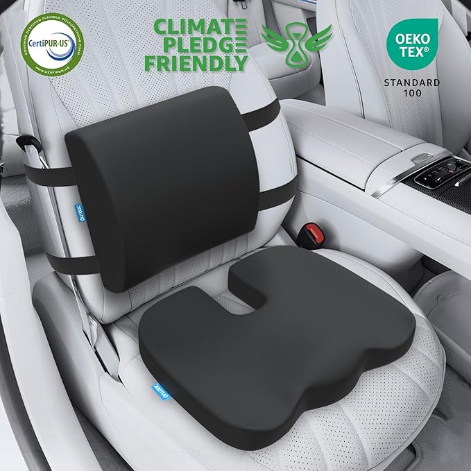 QUTOOL Seat Cushion and Lumbar Support Set for Office Chair – Supports Lower Back & Hips for Long Sitting Comfort, Helps Maintain a Comfortable Sitting Position, Ergonomic Memory Foam, Washable Cover