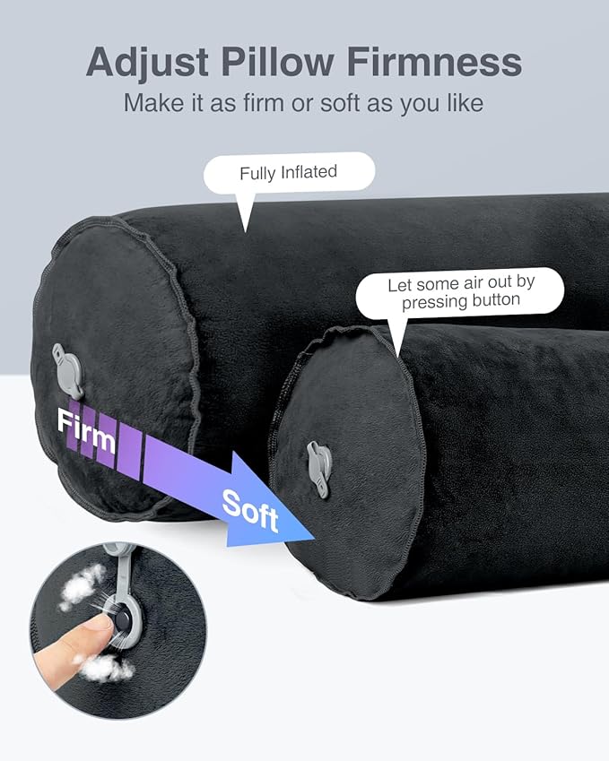 Luxtude Inflatable Body Pillow for Adults Kids, Travel Body Pillows for Side Sleeper, 47Inch Long Round Bolster Pillows for Bed, Round Cervical Cylinder Pillow for Hugging Sleeping, Back etc.