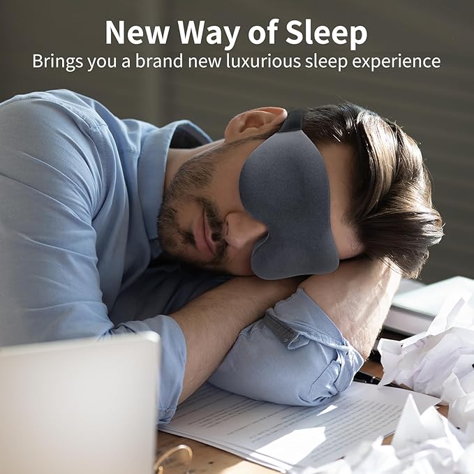 NEWVANGA Sleep Mask for Back and Side Sleeper, Block Out Light, Luxury Sleeping Eye Mask of 3D Night Blindfold, Zero Pressure Breathable Travel Eye Cover Grey