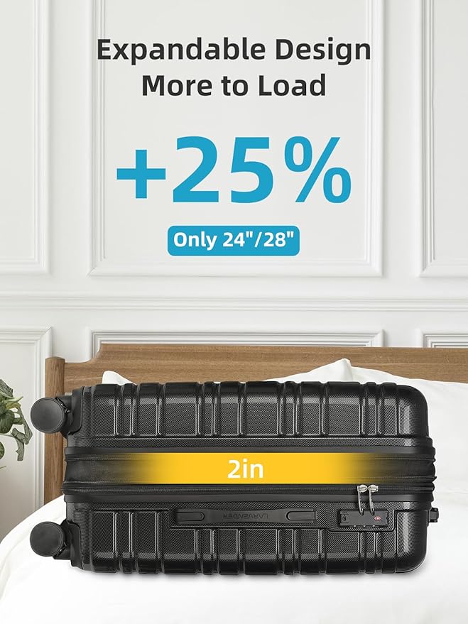 LARVENDER Luggage Sets 6 Piece Hardside Expandable Suitcase with Wheels TSA Lock, PC+ABS Hardshell Lightweight Travel Luggage Sets for Women, Glossy Black