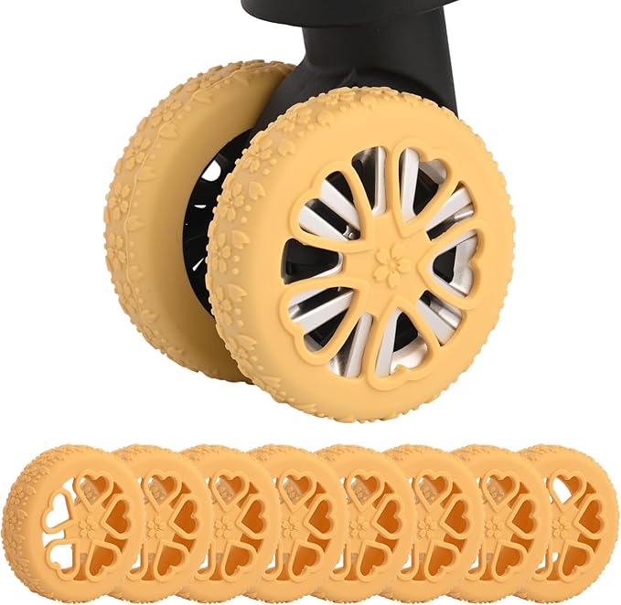 Luggage Wheel Protector, 8PCS Sakura Love Design - Premium Silicone Protectors for 2-2.4" Spinner Wheels Anti-Slip, Ultra-Quiet & Wear-Resistant Travel Accessories (Yellow)