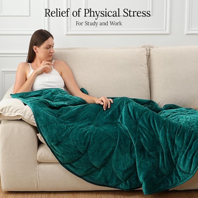 Kaisa Weighted Blanket for Adults (15 lbs,60" x 78"), Soft Heavy Blanket Machine Washable, Queen Size Weighted Blankets with Glass Beads for Couch and Bed, Green