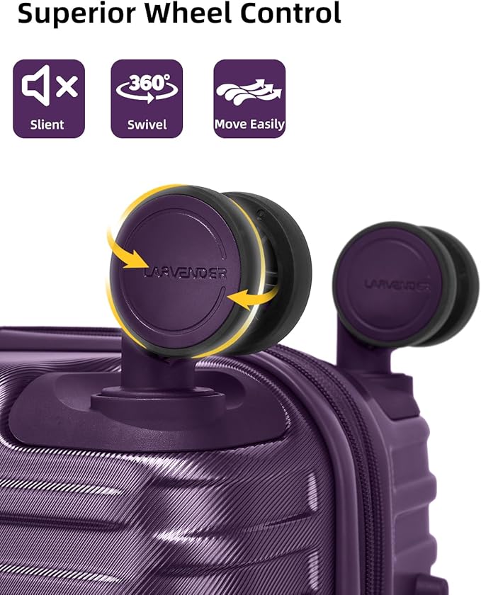 LARVENDER Carry on Luggage 22x14x9 Airline Approved, Expandable 20 Inch Hardside Suitcase with Wheels TSA Lock, PC+ABS Lightweight Carry on Suitcases for Women and Men, Royal Purple (20/DB/TB)