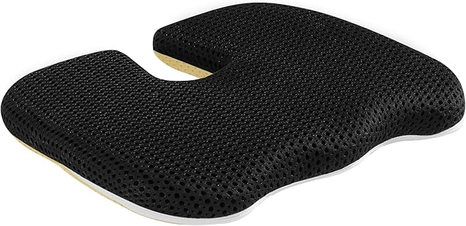 Air Fiber Seat Cushion for Office Chair, Breathable U-Shape Tailbone Relief Cushion for Desk Chair, Washable Ergonomic Chair Pad for Driving & Gaming, Cooling Mesh Back Support(Black, 15.7″*19.7″)