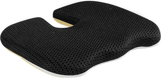 Air Fiber Seat Cushion for Office Chair, Breathable U-Shape Tailbone Relief Cushion for Desk Chair, Washable Ergonomic Chair Pad for Driving & Gaming, Cooling Mesh Back Support(Black, 15.7″*19.7″)