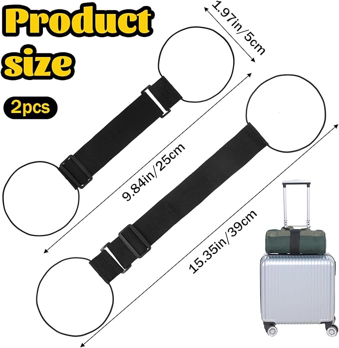 2 PCS Luggage Straps for Add a Bag Adjustable Bungee Elastic Belt Easy to Connect Two Suitcases Travel Essentials Multi-Functional Durable Secure Carry for Attaching Extra Bags Purse