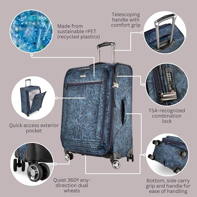 Ricardo Beverly Hills Avalon Softside 2-Piece Luggage Set Made with Sustainable 100% rPET, Lightweight, Eco-Friendly Travel, Expandable, Dual Spinner Wheels, Serengeti Night, (20" & 28")