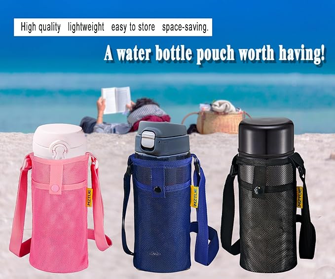 Water Bottle Holder with Strap, Premium Water Bottle Carrier with Strap Easy Clean, Light Water Bottle Carrier Bag, Water Bottle Holder with Pocket for Hiking, Walking, Travel