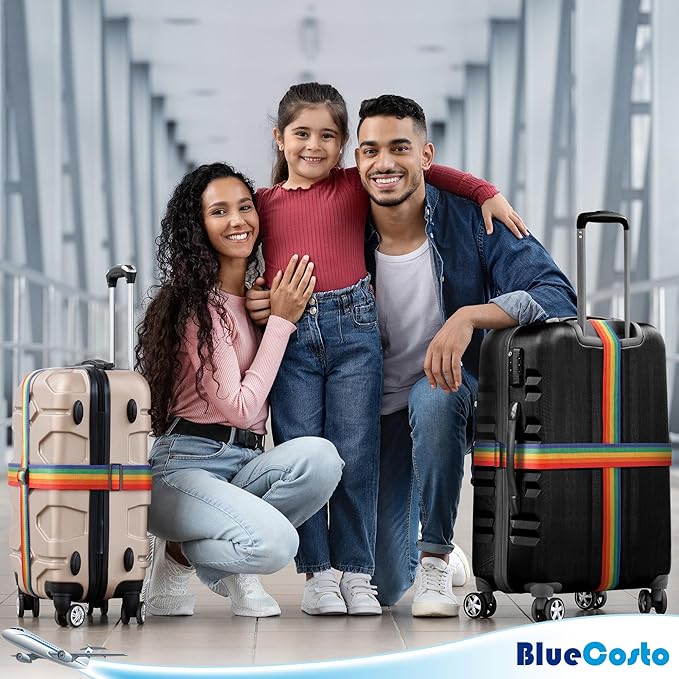 Luggage Straps for Suitcases - TSA Approved - Rainbow, 4 PK - Premium Belts for Suitcase, Briefcase & Travel Bag - Adjustable Strap Length 43" - 78"