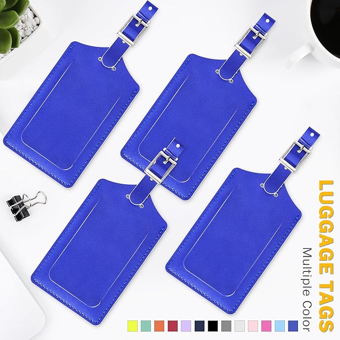 Travelambo Luggage Tags for Suitcases PU Leather Travel Tags Bag Tags Privacy Protection Travel Essentials