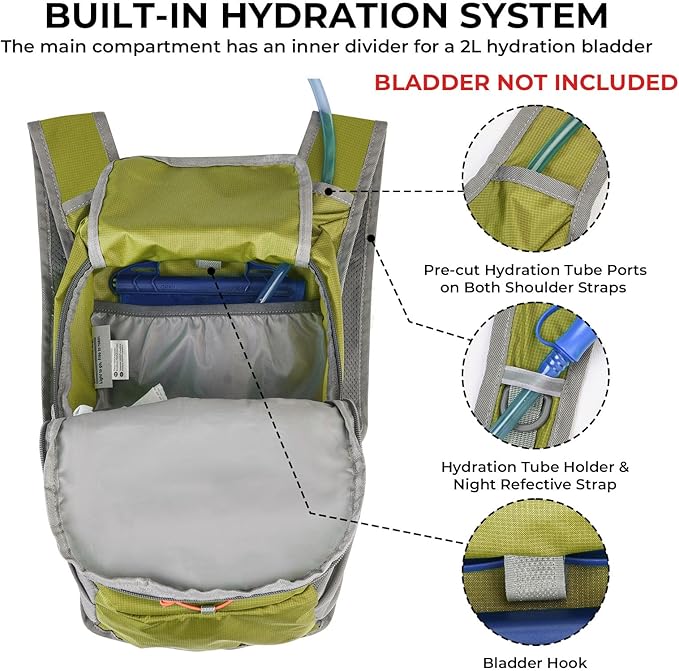 13L Small Hiking Backpack for Women Men, Lightweight Foldable Day pack, Packable Daypack for Travel, Camping (Green)