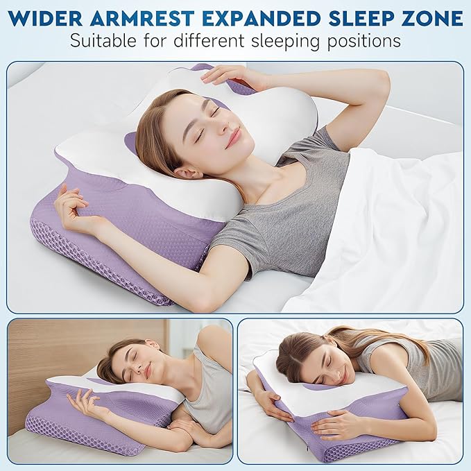 Cervical Neck Pillow, Memory Foam Neck Support Pillows for Sleeping, Shoulder Pillow for Side Sleepers, Back Stomach Sleepers, Queen Size, Lavender Color