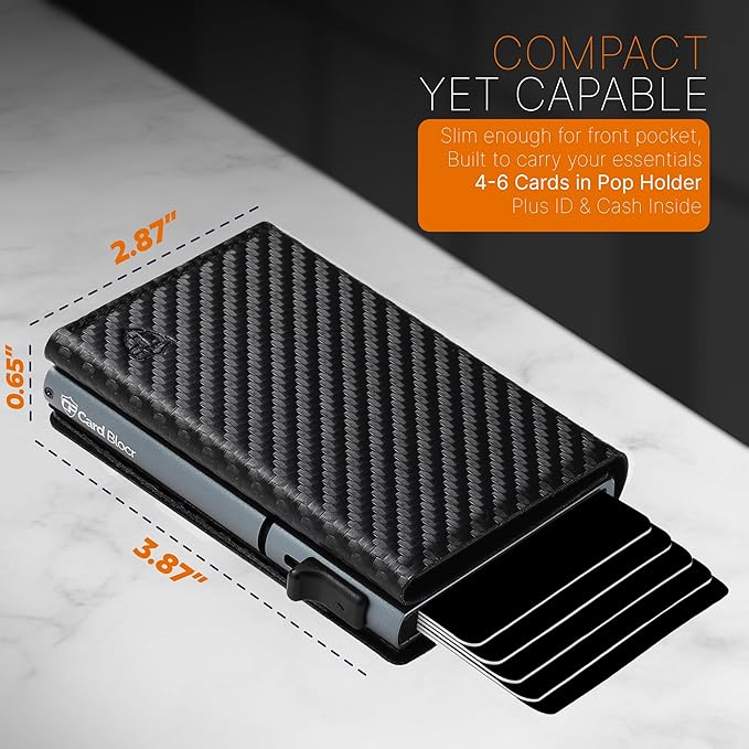 Conceal Plus Card Blocr Pop Up Wallet for Men - Slim Metal RFID Blocking Card Holder (4-6 Cards Ejector) - Minimalist Smart Front Pocket Wallet with Internal Cash + ID Storage