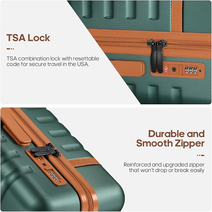 UKEIN Luggage Sets 3 Piece, PC Hardside Carry On Luggage 28Inch With Spinner Wheels with TSA Lock, Carry On Suitcase Set With Travel Backpack for Men (Green, 3 piece set (28inch))