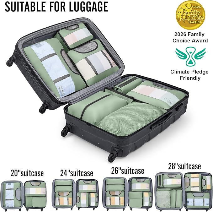 Veken 8 Set Packing Cubes for Travel Essentials, Suitcase Organizer Bags in 4 Sizes, Carry-On Luggage Accessories with Large Laundry & Hanging Toiletry Bag, Must-Have for Airplane, Road Trip & Camping