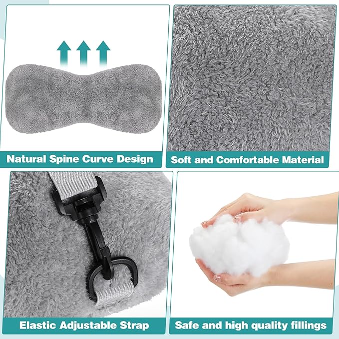 2 Pcs Neck Pillow for Recliner Headrest Pillow Bone Shaped Chair Plush with Adjustable Strap Neck Support and Pain Relief Curve Head Cushion for Car Travel Airplane (Grey)