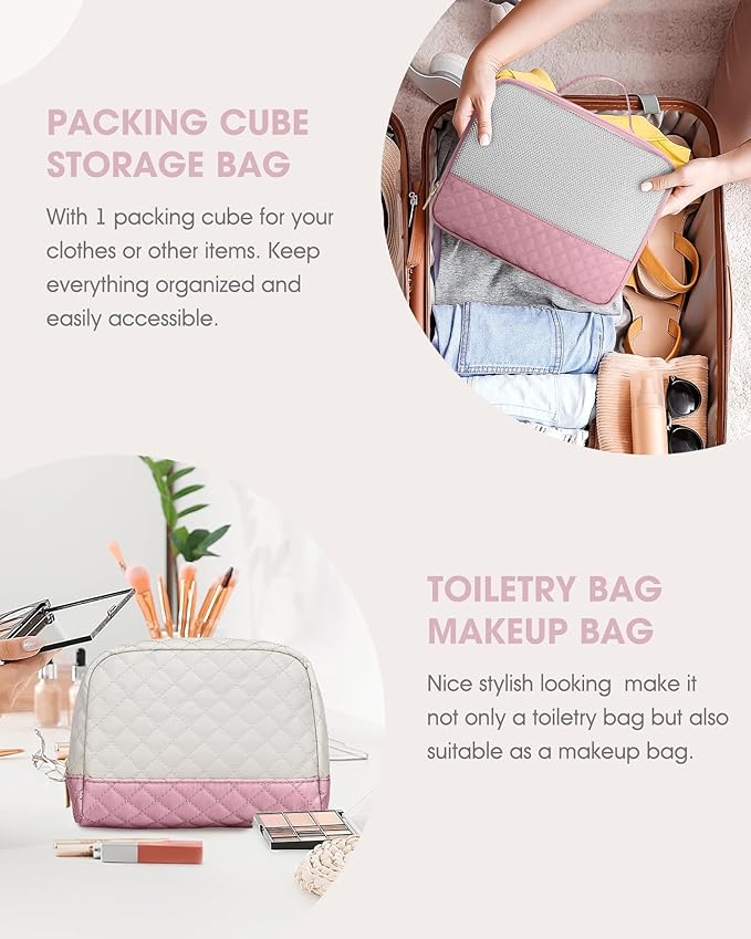Weekender Travel Duffle Bag for Women: Overnight Bags with Shoe Compartment Carry on duffel Bag for Airplanes with 2 PCS Toiletry Bags Weekend Yoga Gym Hospital Bags with Wet Pocket Beige Pink