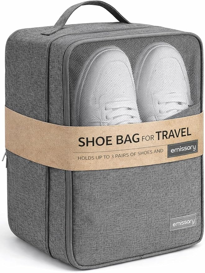 Emissary Shoe Bag Holds 3 Pair of Shoes for Travel, Large Waterproof Shoe Bags for Storage, Shoe Bags for Travel With Pocket, Sneaker Travel Bag for Women Men(Grey)
