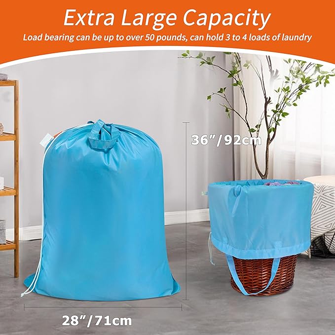 Polecasa Heavy Duty Large Laundry Bag with 130gsm Tear Resistant Fabric and Handles, Easy to Carry Durable Dirty Clothes Drawstring Bag, Perfect for College Dorm,Travel, 28”x36”,Gulf Blue