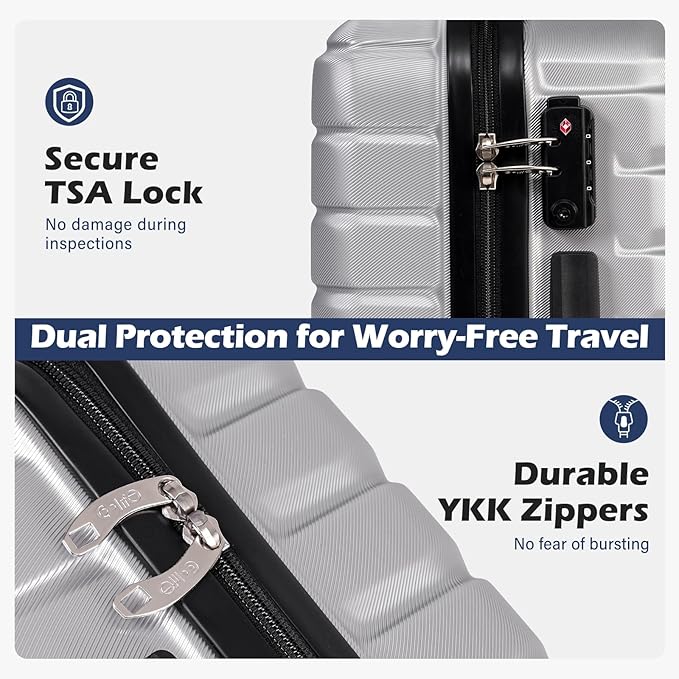 Coolife Medium Checked Luggage with Spinner Wheels, Hardside Suitcase TSA Lock Lightweight Travel Luggage 24-inch,Silver