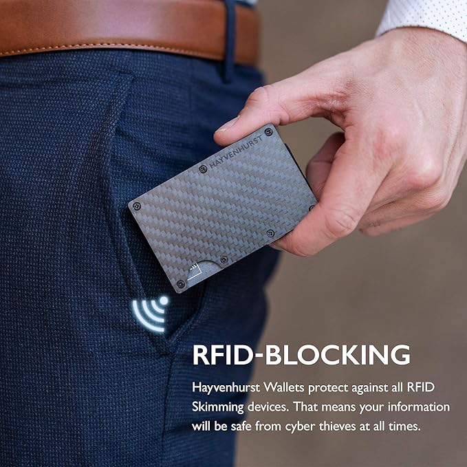 Hayvenhurst Wallet For Men - Reinvented Design Men's Wallet - Slim, Minimalistic & Seamless, Blocks RFID Scanners with a Money Clip (Carbon Fiber)