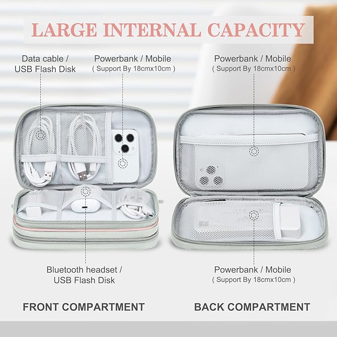 FYY Electronic Organizer, Travel Cable Organizer Bag Pouch Electronic Accessories Carry Case Portable Waterproof Double Layers Storage Bag for Cable, Cord, Phone, Earphone, Medium Size, Light Pink